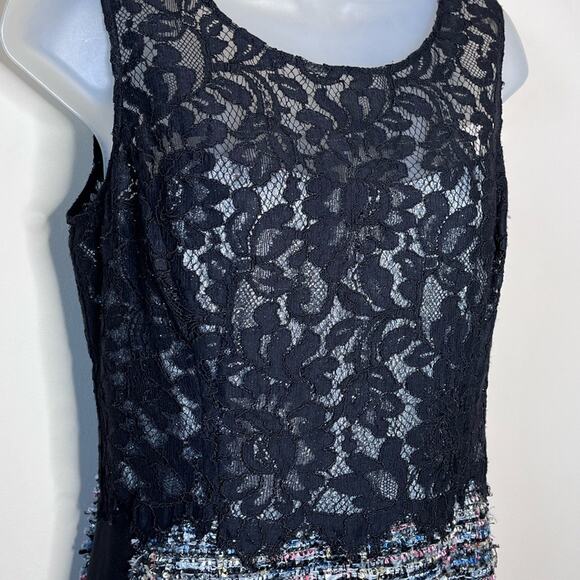 KAY UNGER metallic tweed & lace cocktail party dress size 8 black/silver holiday - Picture 3 of 6